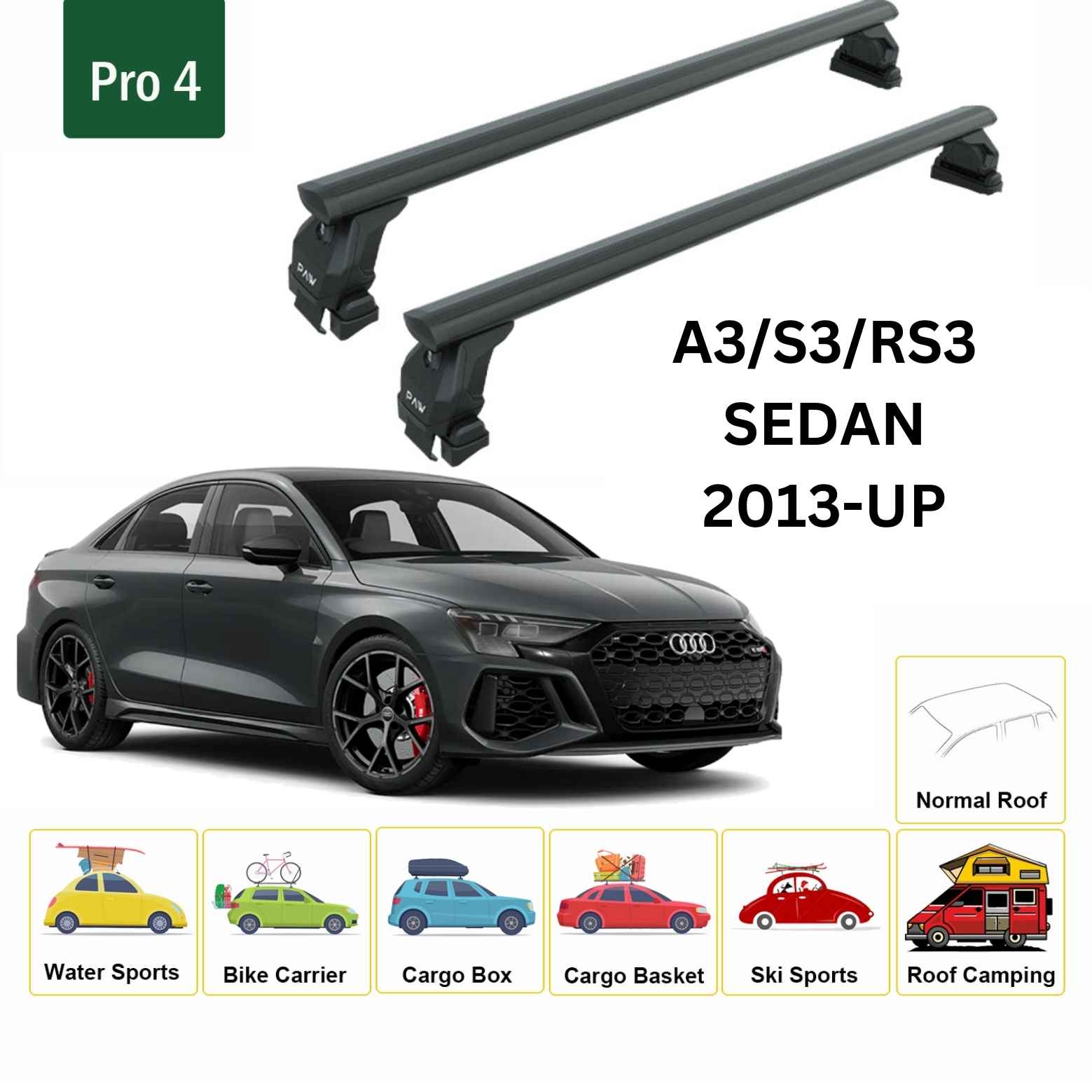 For Audi A3 Sedan Roof Rack Cross Bars Normal Roof Alu Black 2013-Up For Audi A3 Sedan Roof Rack Cross Bars Normal Roof Alu Black 2013-Up